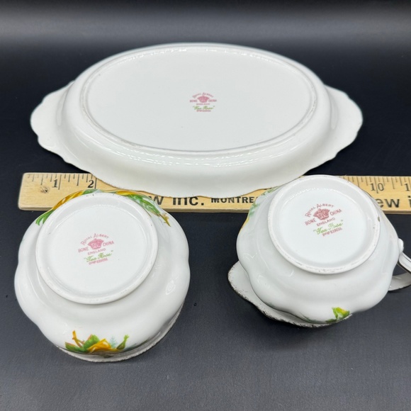 Royal Albert Tea Rose Large Creamer Sugar Bowl Tray Set Bone China England - Picture 4 of 5
